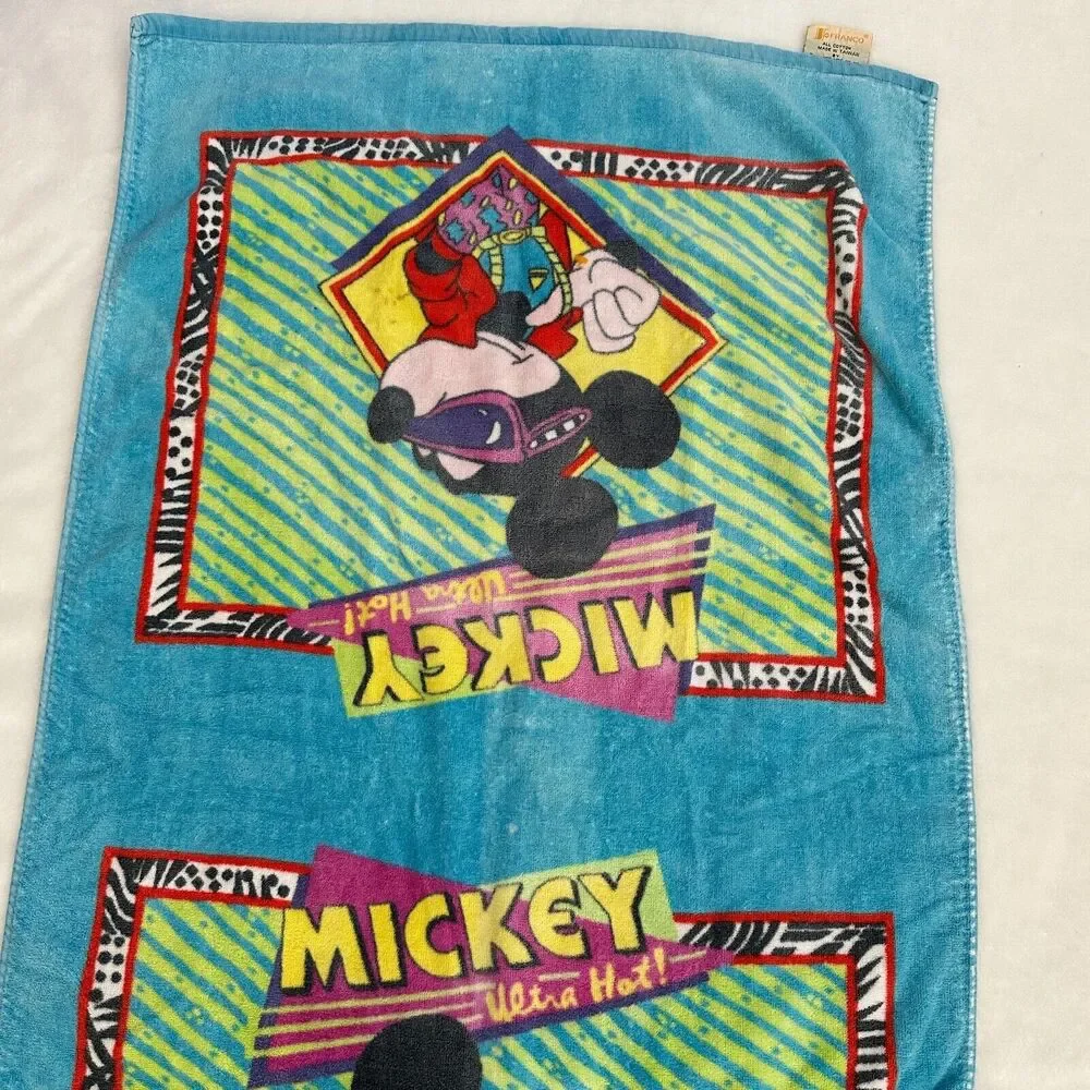 VTG 1990s‎ Franco Cool Mickey Mouse Ultra Hot Disney Beach Bath Towel Retro Lot